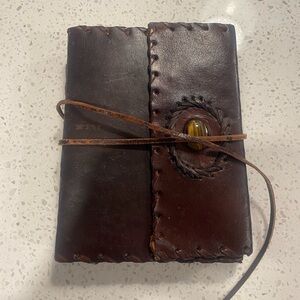 Handcrafted Leather Journal with Wrap Closure and Tigers Eye Accent